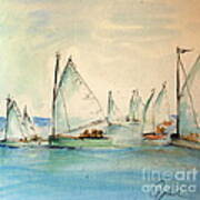 Sailors In A Runabout Art Print