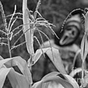 Scarecrow In The Corn Bw Art Print