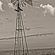 Sepia Windmill And Tank Art Print