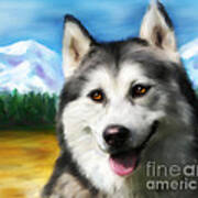 Smiling Siberian Husky  Painting Print by Michelle Wrighton