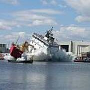 Splash Launch Of The Coast Guard Cutter Mackinaw Art Print