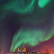 Steamboat Under Northern Lights Art Print