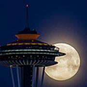 Super Moon Celebrates Space Needle 50th Anniversary Art Print