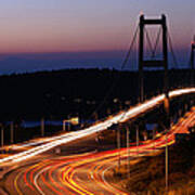 Tacoma Narrows Bridges Flowing Light Art Print