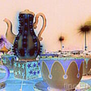 Tea Pot And Cups Ride With Inverted Colors Art Print