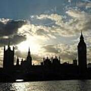 The Outline Of Big Ben And Westminster And Other Buildings At Sunset Art Print