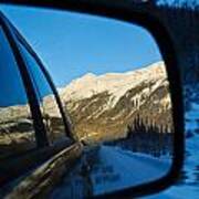 Winter Landscape Seen Through A Car Mirror Art Print
