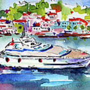 Yachting Off The Coast Of Amalfi Italy Watercolor Art Print