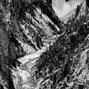 Yellowstone Waterfalls In Black And White Art Print