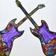 Original Abstract Guitar Painting By Manjiri Modern Colorful Wall Decor Musical Art Print