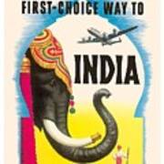 India Elephant TWA Vintage Airline Travel Art Poster Giclee 