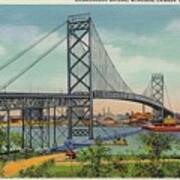 Retro Vintage Ambassador Bridge Windsor Canada To Detroit Usa Art Print