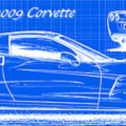 2009 C6 Corvette Blueprint #1 Art Print