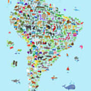 Animal Map Of South America For Children And Kids #1 Art Print
