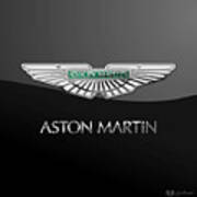 Aston Martin 3 D Badge On Black Art Print