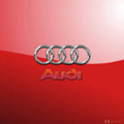 Audi - 3d Badge On Red #1 Art Print