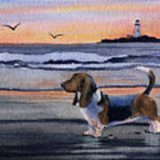 Basset Hound Sunset #2 Art Print