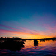 Boats And Sunrise Above Lake Water Summer Time Latvia Ezera Skanas #1 Art Print