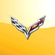 Chevrolet Corvette 3D Badge on Yellow Art Print