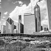 Chicago Skyline At Lurie Garden Black And White Photo #1 Art Print