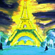 Eiffel Tower Night Optical Illusion #1 Art Print