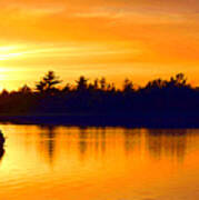 Fishermen On A Lake At Sunset #4 Art Print