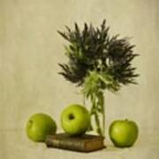 Green Apples And Blue Thistles #1 Art Print