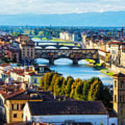 Impressions Of Florence - Arno River And The Bridges From Above Art Print