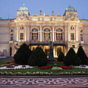 Juliusz Slowacki Theatre By Night In Krakow #1 Art Print