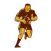 Rugby Player Running Ball Woodcut #1 Art Print