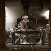 Steam Locomotive In The Roundhouse Of The Durango And Silverton Narrow Gauge Railroad In Durango Art Print