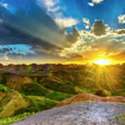 Sunset Over Badlands Np Yellow Mounds Overlook Art Print