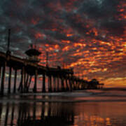 Sunset Over Huntington Beach Pier #2 Art Print