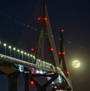 Supermoon Over 1812 Constitution Bridge Cadiz Spain #1 Art Print