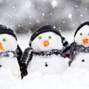 Three Cute Snowmen #1 Art Print