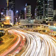 Traffic Rushing In In The Central Business District In Hong Kong #1 Art Print