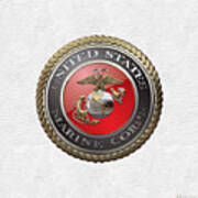 U. S.  Marine Corps  - U S M C  Emblem Over White Leather Art Print
