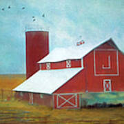 Winter Red Barn #1 Art Print
