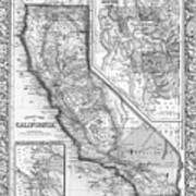 1800s California Historical Map Black And White Art Print
