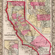 1800s California Historical Map Art Print