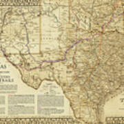 1876 Great Texas And Southwestern Cattle Trails Map Art Print