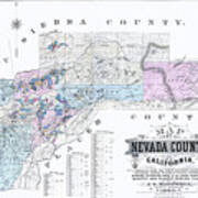 1880 Nevada County Mining Claim Map Art Print