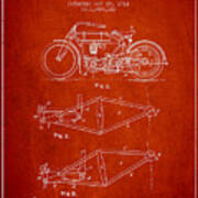 1911 Motorcycle Frame Patent - Red Art Print