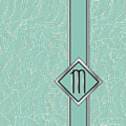 1920s Blue Deco Jazz Swing Monogram ...letter M Art Print