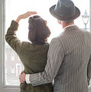 1940s Couple At The Window Art Print