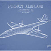 1942 Pursuit Airplane Patent - Light Blue Art Print