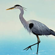 Blue Water Heron Art Print
