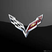 Chevrolet Corvette 3d Badge On Black Art Print