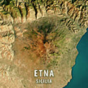 Mount Etna 3d Render Satellite View Topographic Map #2 Art Print