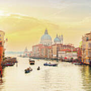 Grand Canal And Sunrise, Venice, Italy Art Print